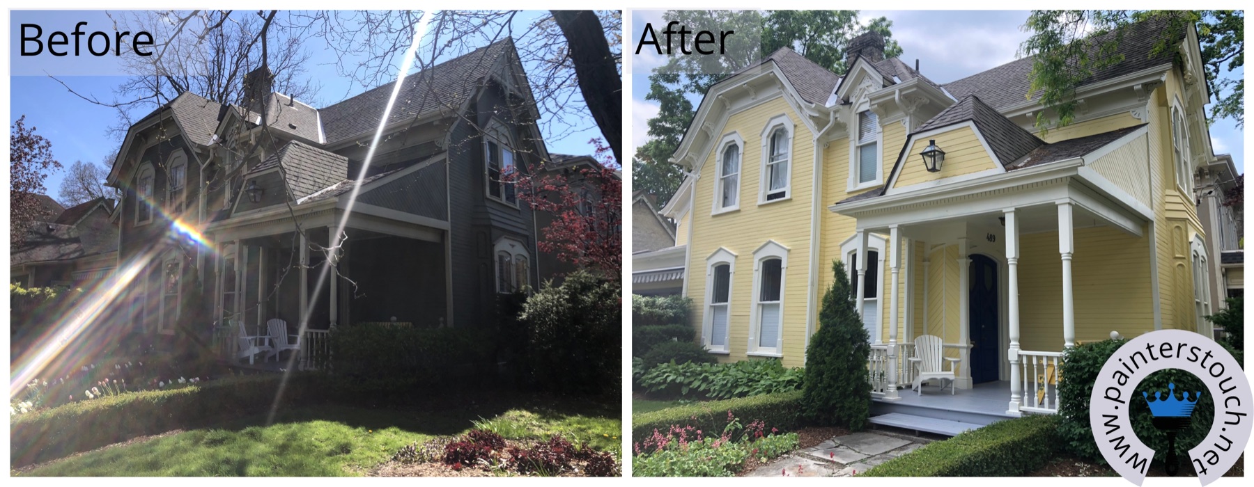 Victorian home exterior before and after painting