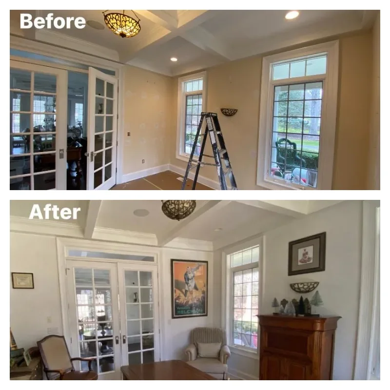 Office interior before and after painting