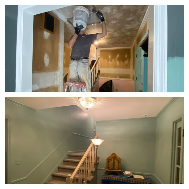 Color-drenched interior before and after painting