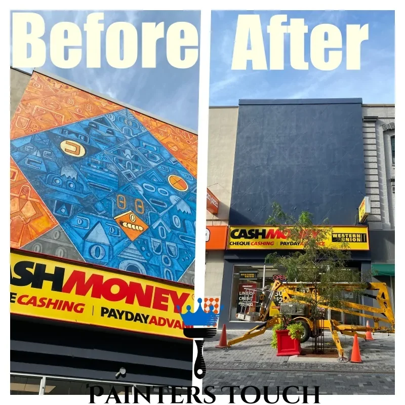 Commercial storefront before and after exterior painting