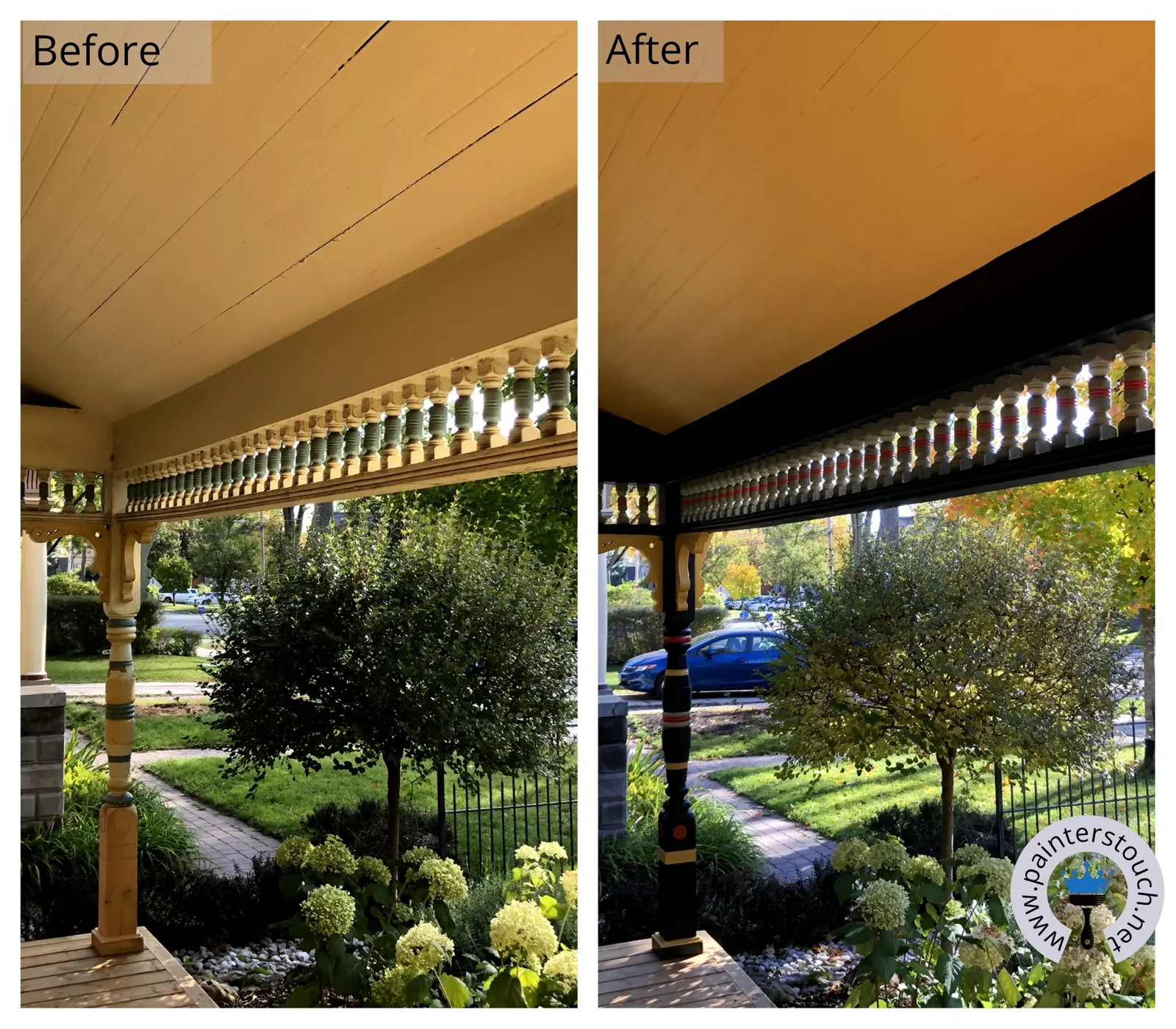 Painted deck before and after refinishing