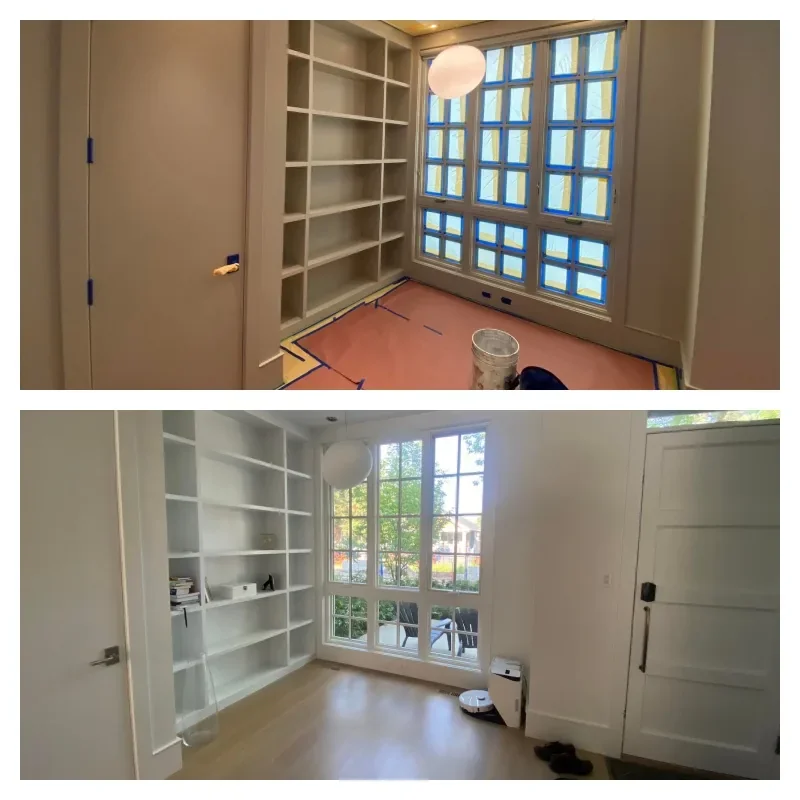 Interior entryway before and after painting