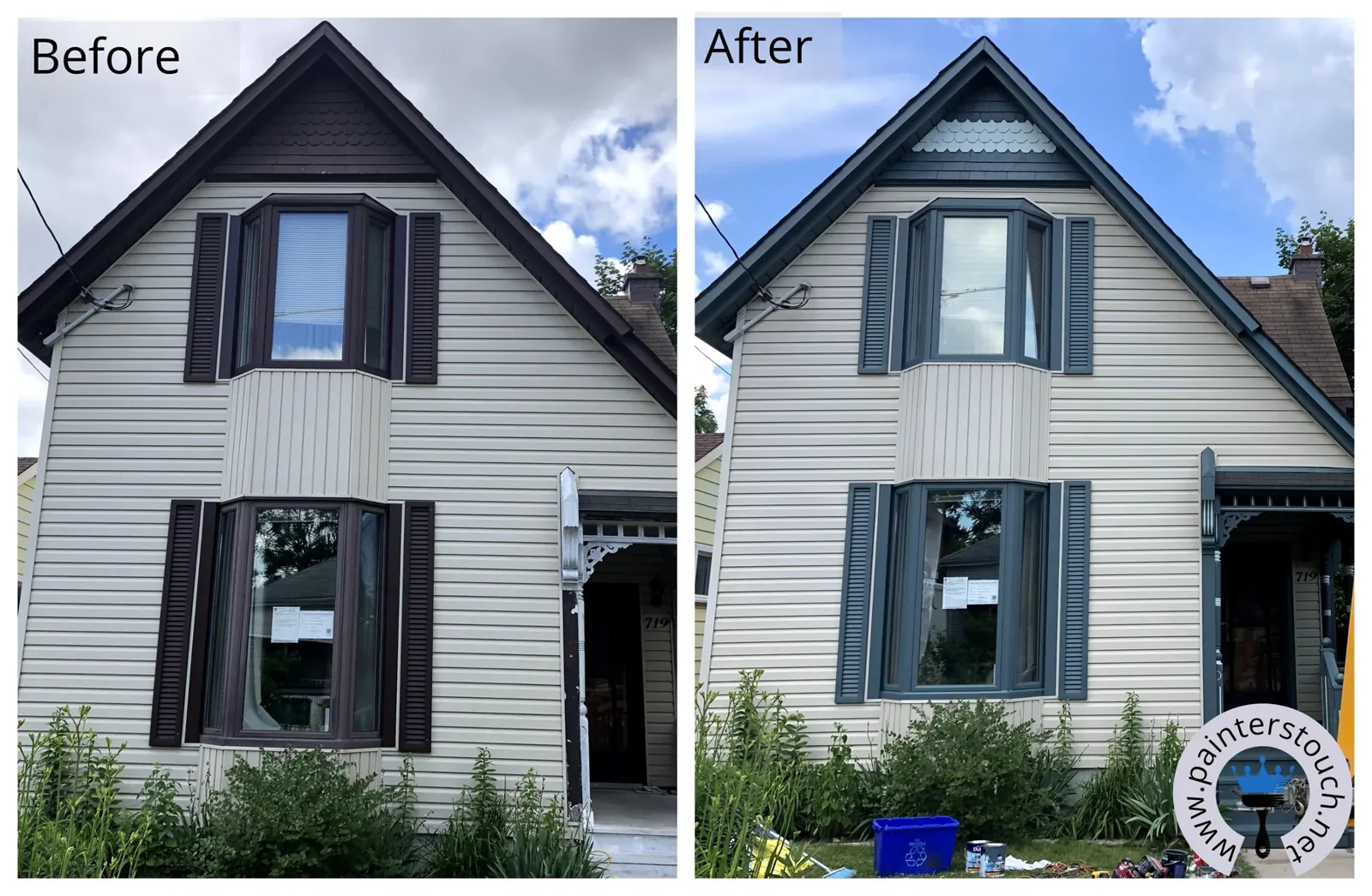 Residential exterior before and after painting
