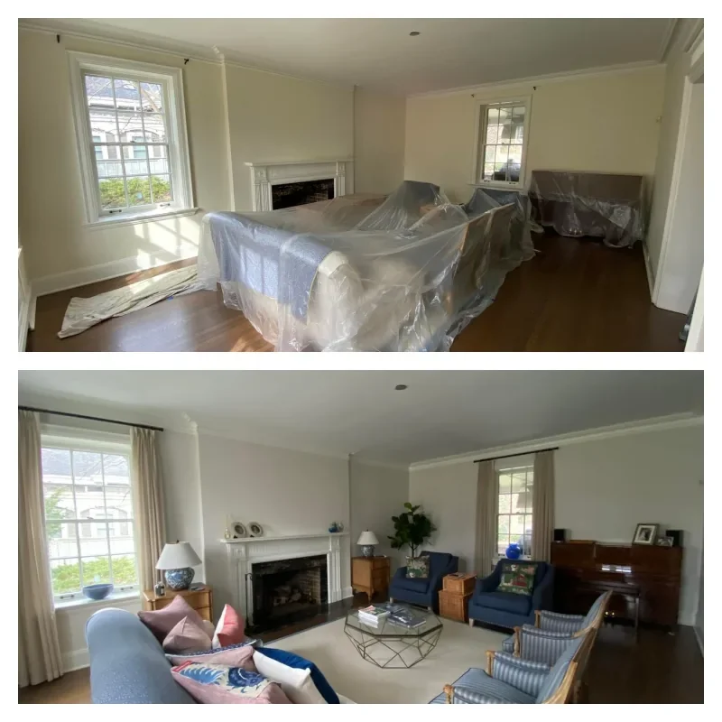 Living room before and after painting — project 3