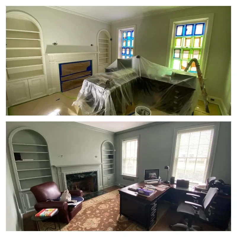 Office before and after spray finishing