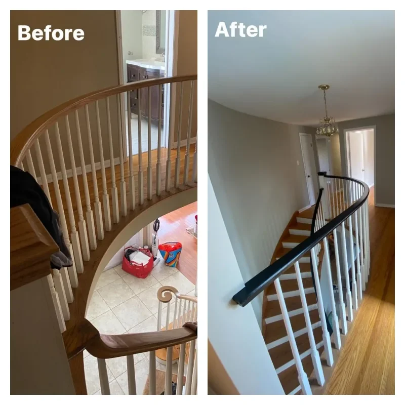 Staircase and railings before and after painting